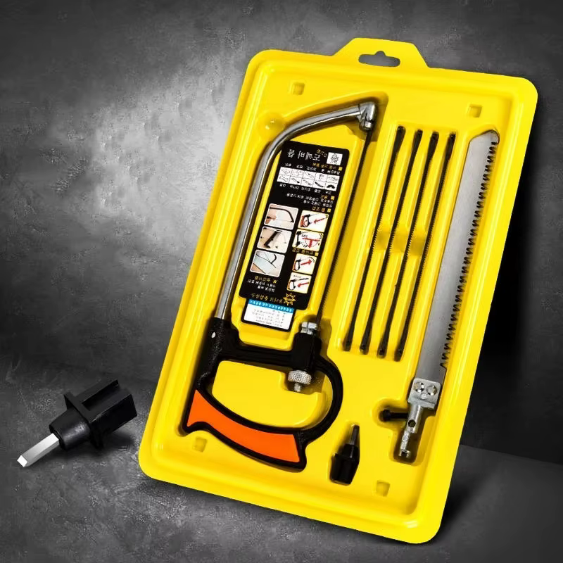 Kit de scie à main multifonction 8 en 1 en acier, 6 lames, pour couper le bois, le métal, le verre, 