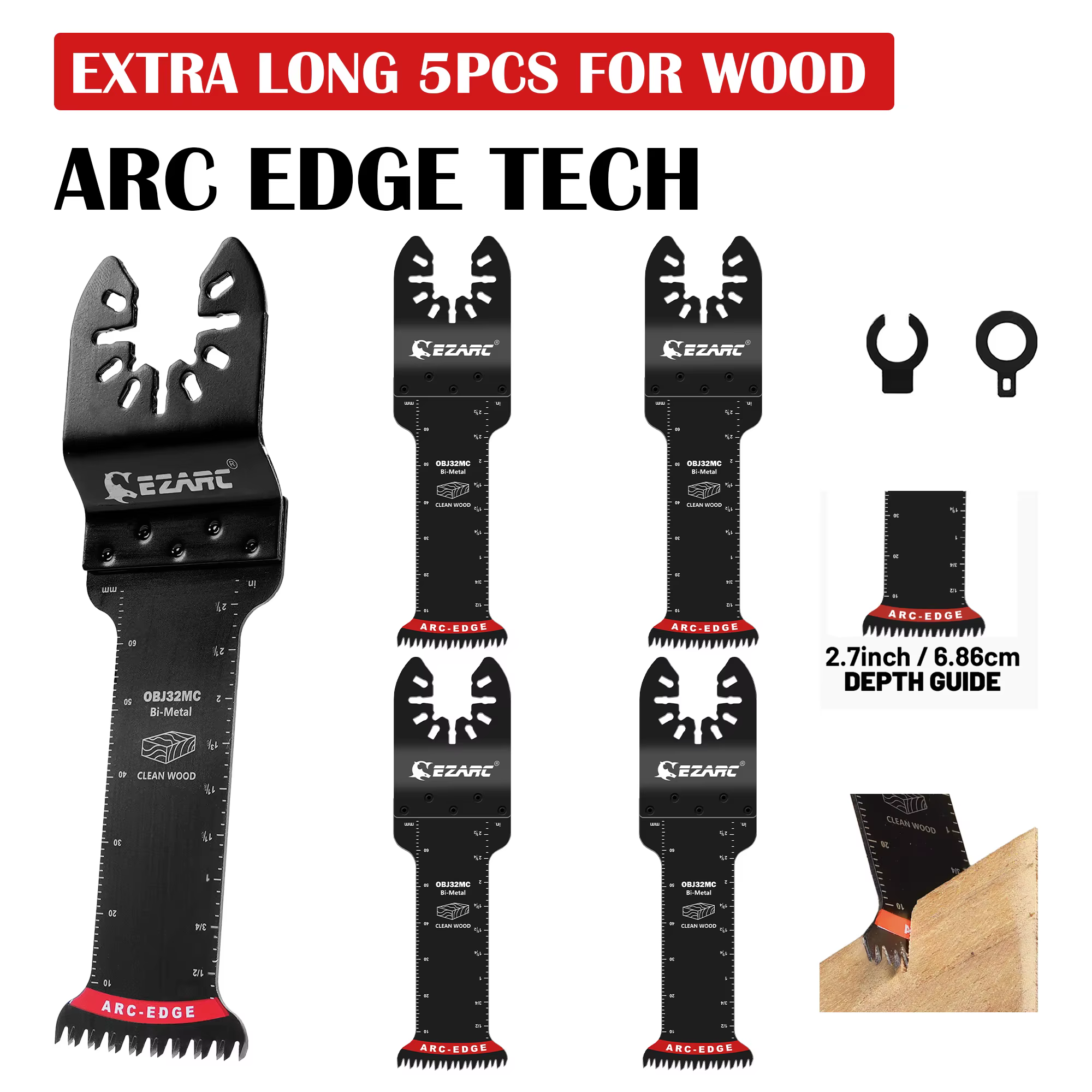 EZARC 5 lames oscillantes bimétalliques, 2-11/16" extra-longues, à dents japonaises et bord en arc,