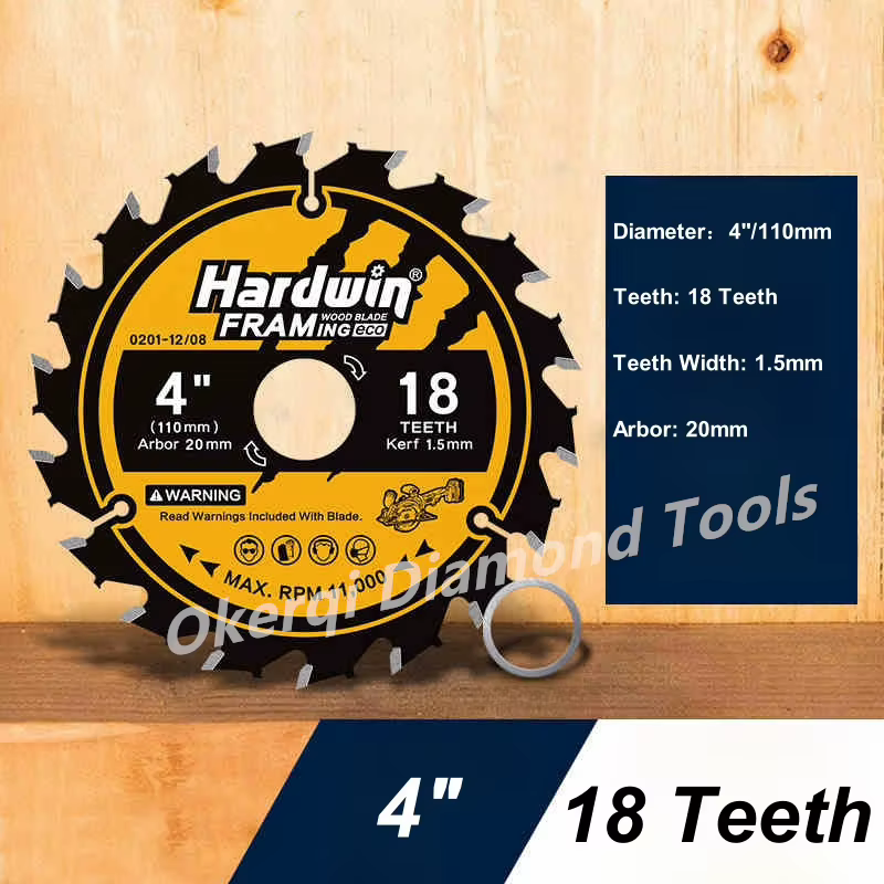 Lame de scie circulaire 4 "/5"/5.2 "/5.5"/6 "/6.5"/7.25 ", disque de coupe du bois à 18/24 dents, la