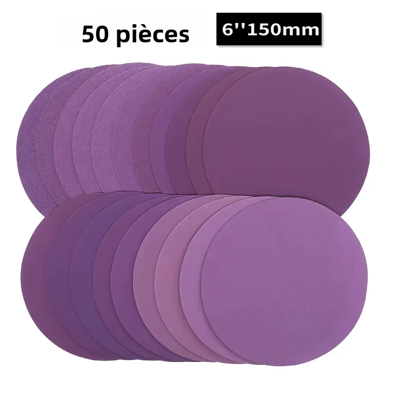 Disques de ponçage 6 pouces crochet et boucle 60-10000 grain papier de verre 150 mm pour ponceuse or