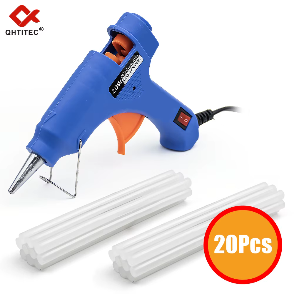 Pistolet à colle thermofusible 20W avec bâton de colle Transparent de 7MM, Mini pistolet électrique 