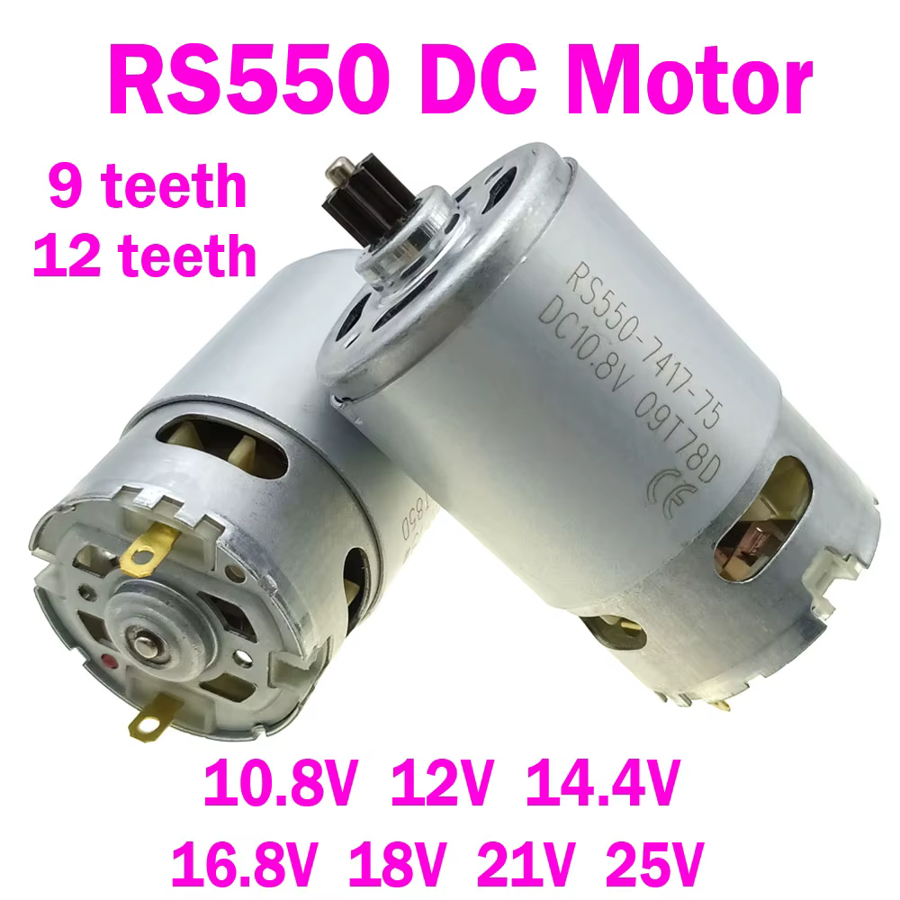 Moteur électrique 10.8V 12V 14.4V 16.8V 18V 21V 25V DC, RS550, 9 dents, 12 dents, tournevis, moteur 