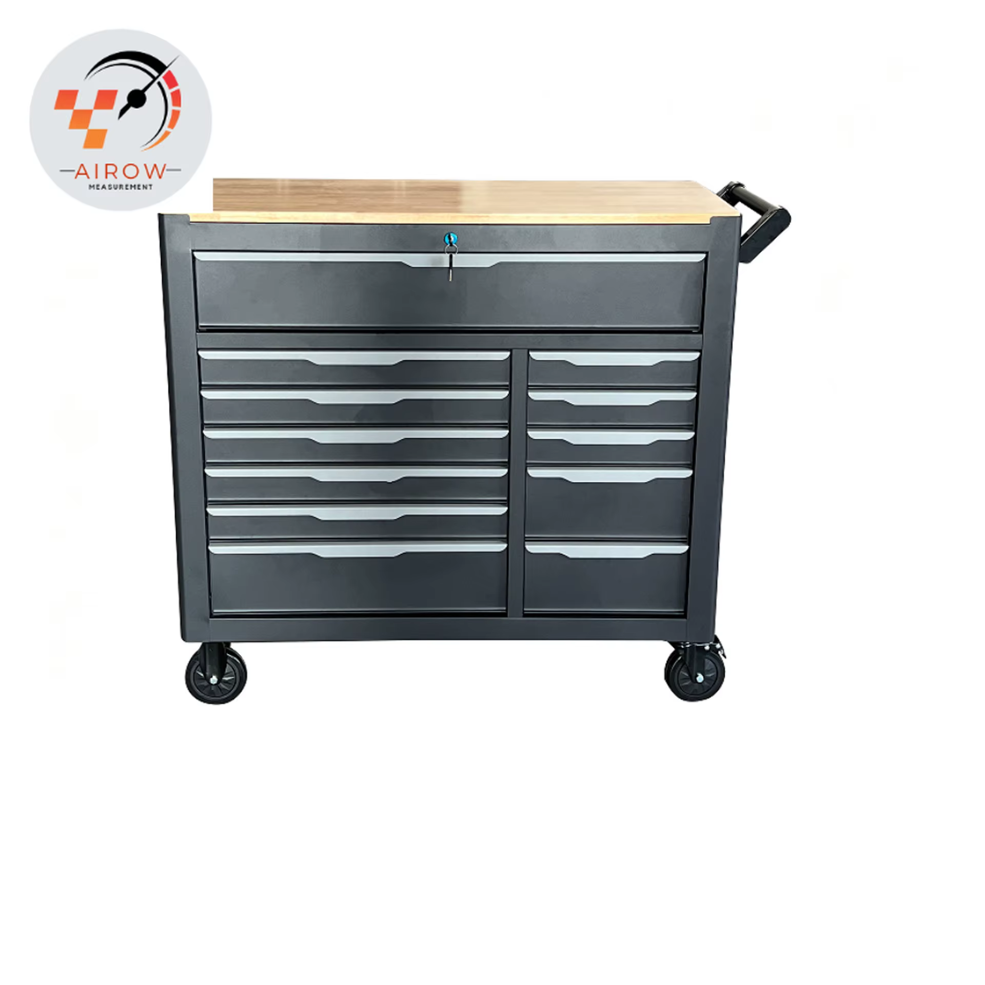 Chariot d'atelier avec serrure, plan de travail en bois massif, 12 tiroirs, rangement multi-comparti