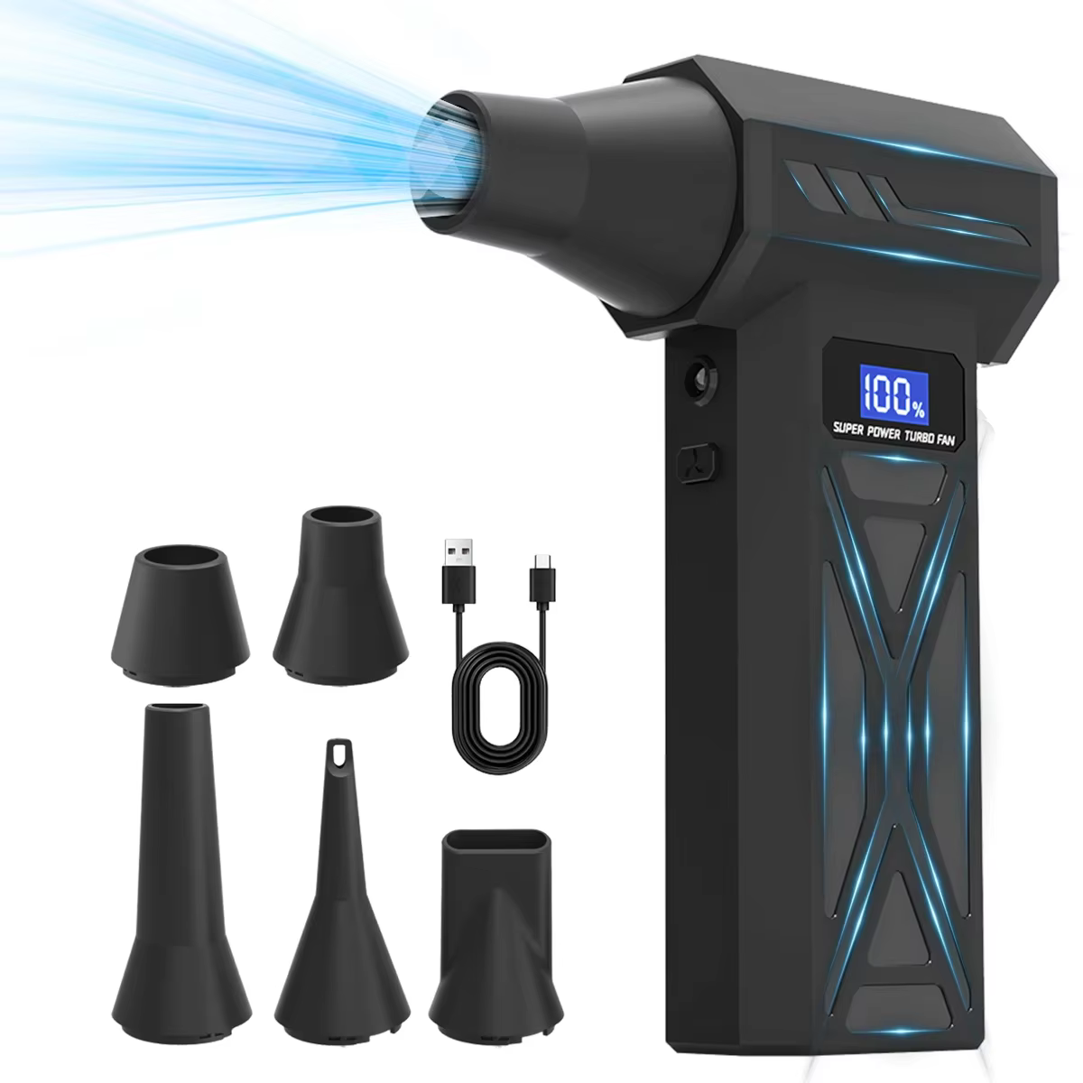 Nouveau Souffleur d'air 2025 110000 tr/min, Jet de soufflage Turbo à 4 vitesses avec lumière LED et