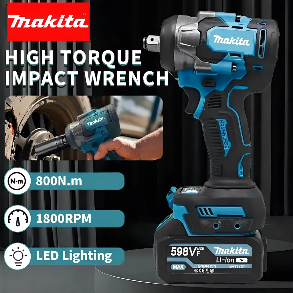 Makita 800Nm clé à chocs sans fil 18V outil électrique à couple élevé pour la Construction en acier 