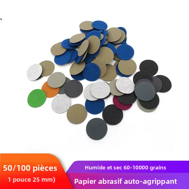 50/100 pièces de papier abrasif humide et sec de 1 pouce (25 mm), grains 60-10000, disques abrasifs 