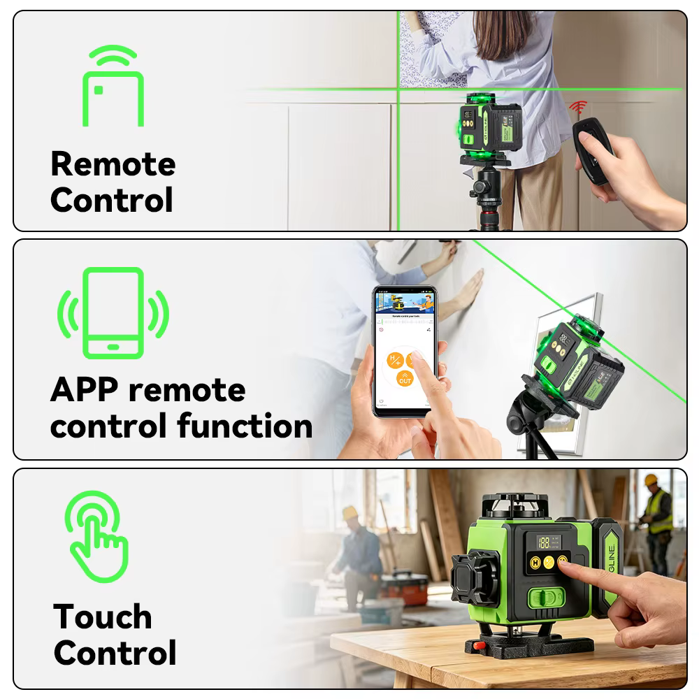 Niveau laser 4D HGLINE 16 lignes, contrôle à distance par application, rechargeable, auto-nivelant, 