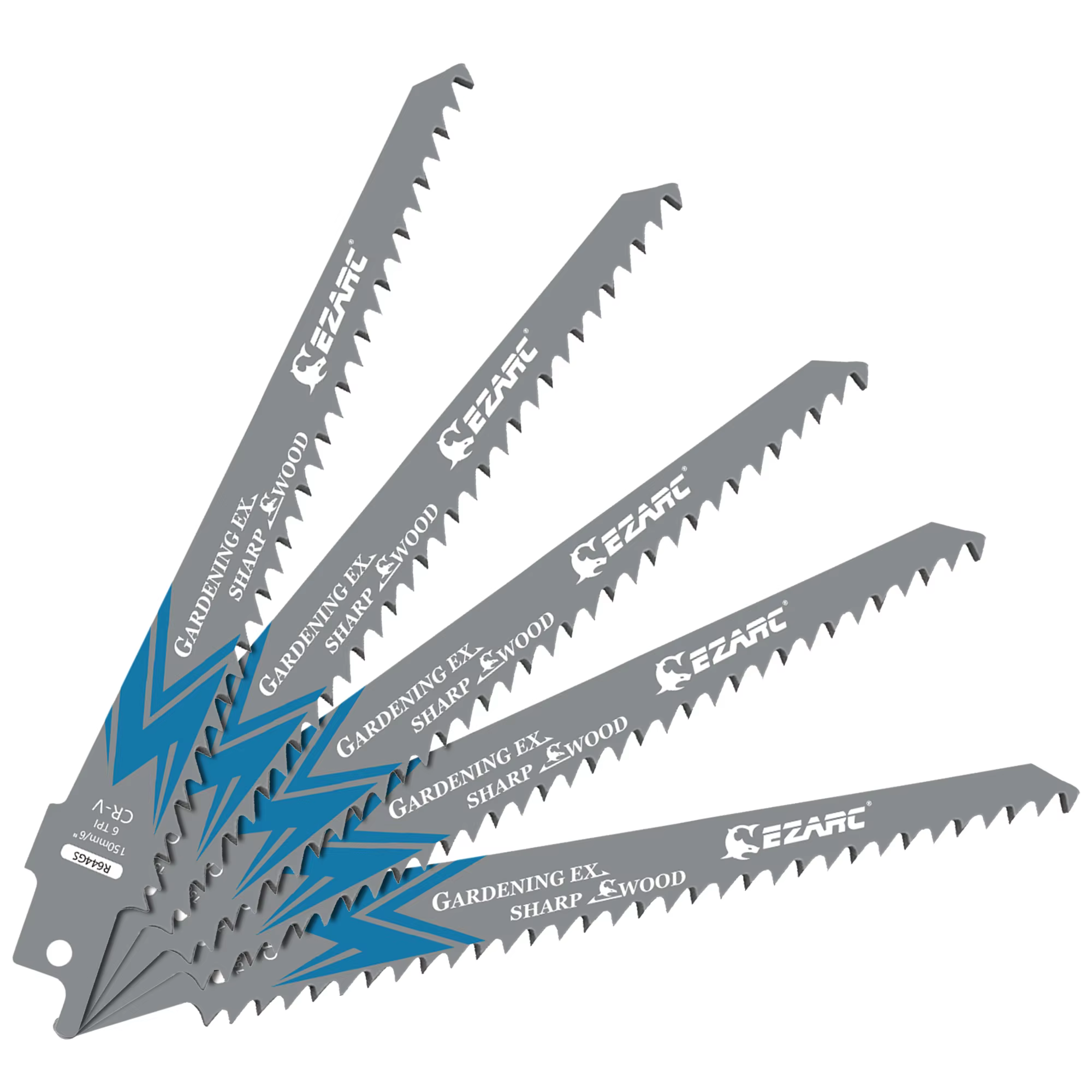 EZARC Lot de 5 lames de scie sabre pour élagage du bois 150/225/300mm, dents affûtées, CRV, longue d