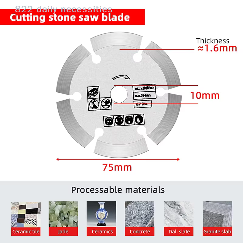 Disque de coupe en diamant pratique de 75 mm pour meuleuse d'angle, idéal pour la céramique, le béto