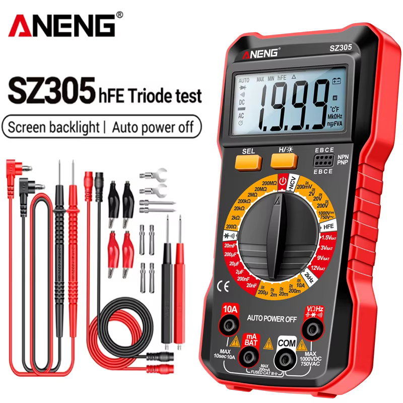ANENG SZ305 multimètre numérique professionnel AC/DC tension ampèremètre condensateur hFE Triode NCV