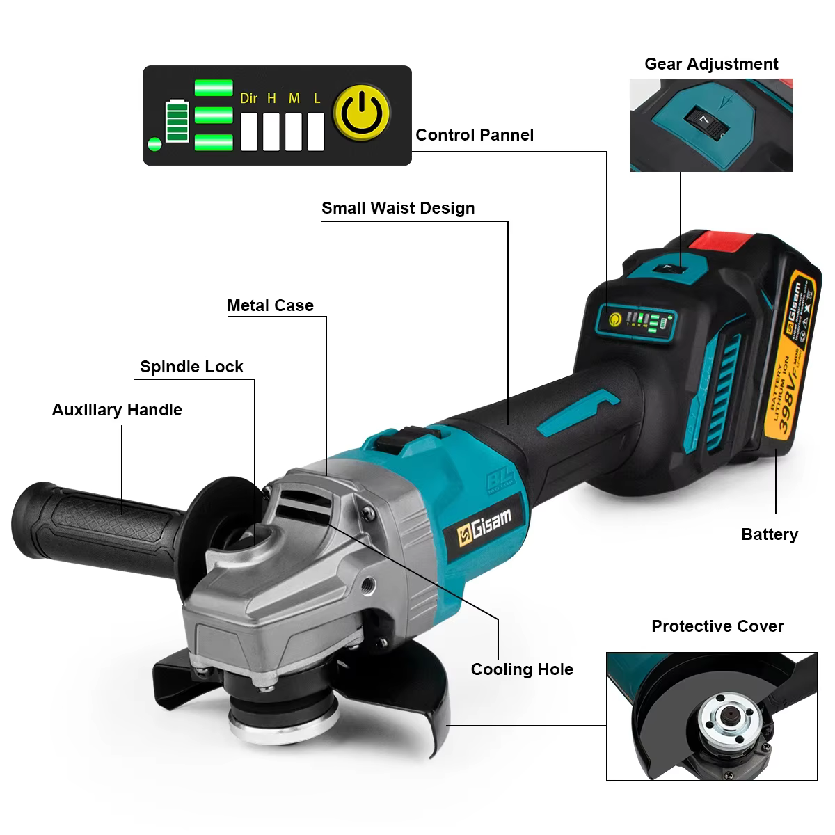 Makita – meuleuse d'angle électrique sans balais, 125mm, 7 vitesses, Machine de découpe et de poliss
