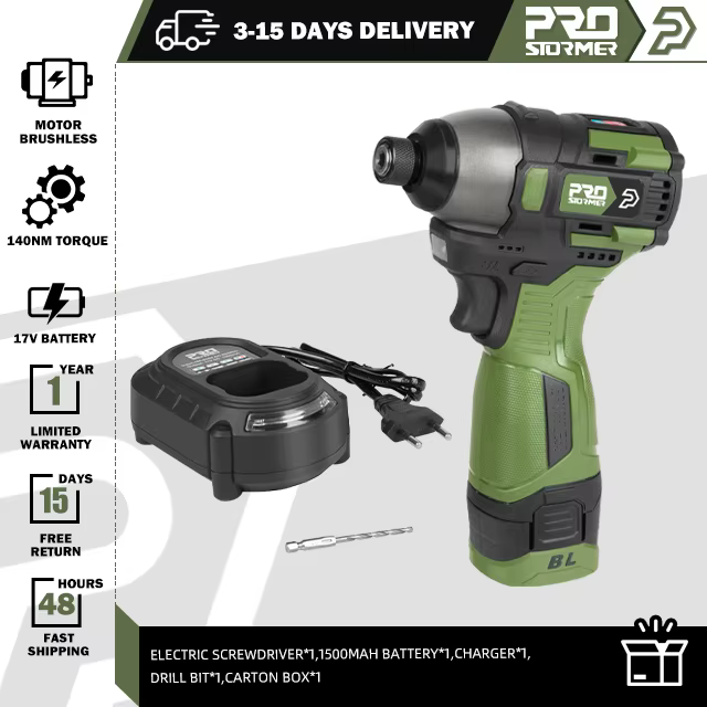 PROSTORMER – tournevis électrique 17V, perceuse/visseuse sans fil 140nm, batterie 1500mAh, outils él