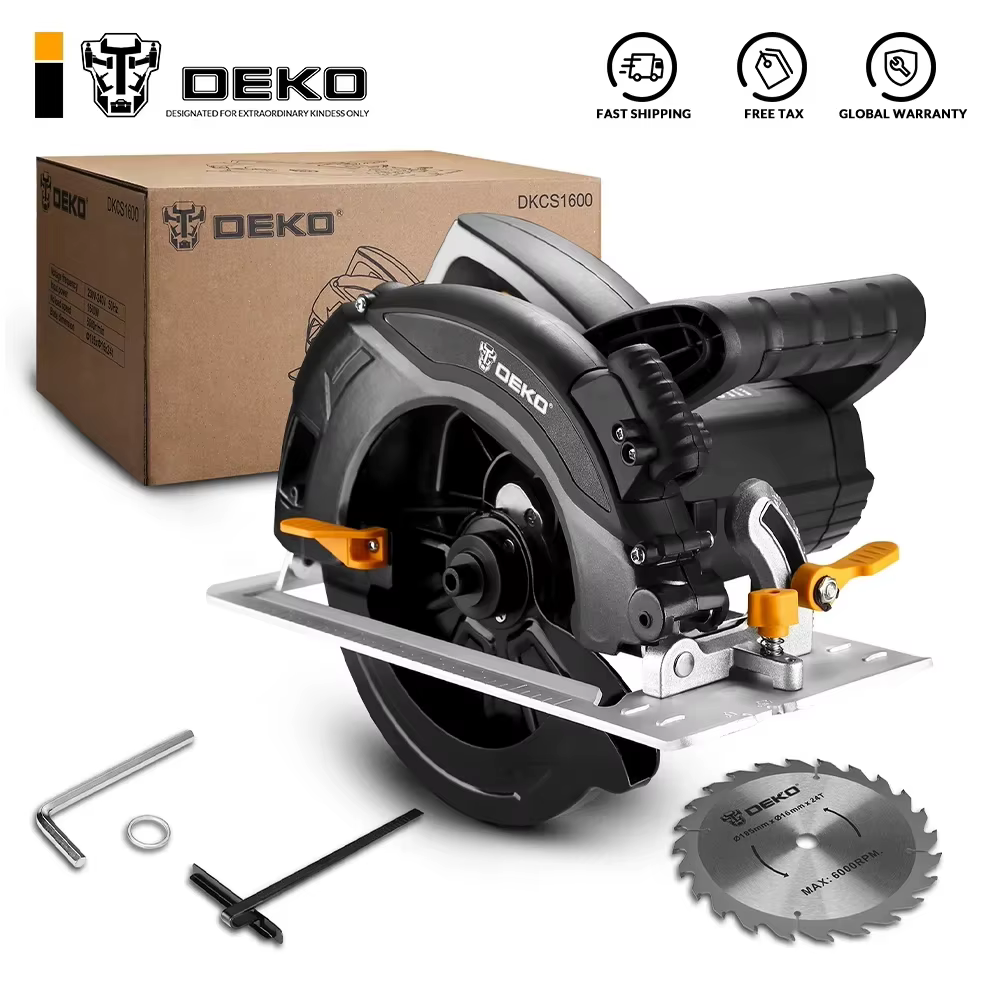 DEKO-Scie circulaire multifonction avec prise, outils électriques avec laser, règle d'échelle, poign