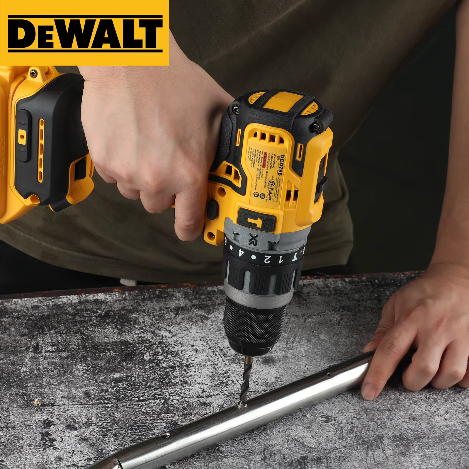 Dewalt DCD796 perceuse à percussion sans fil, perceuse compacte à entraînement sans balais, batterie