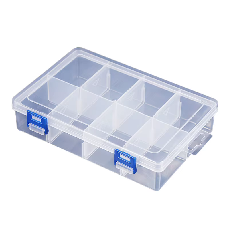 Grande boîte à outils multifonctionnelle 20x13.5x4.5cm, boîte de rangement en plastique avec 8 compa