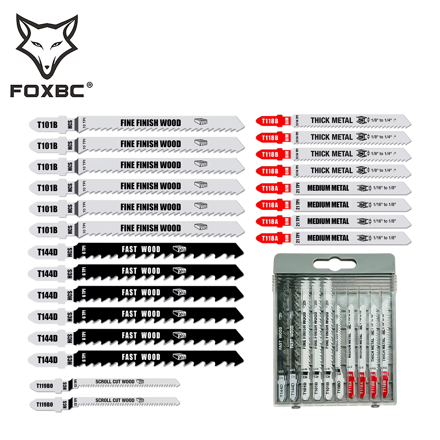 FOXBC-Ensemble de Scie Jigsaw à Tige en T pour la Coupe du Bois et du Métal, Convient à Dewalt, Bosc