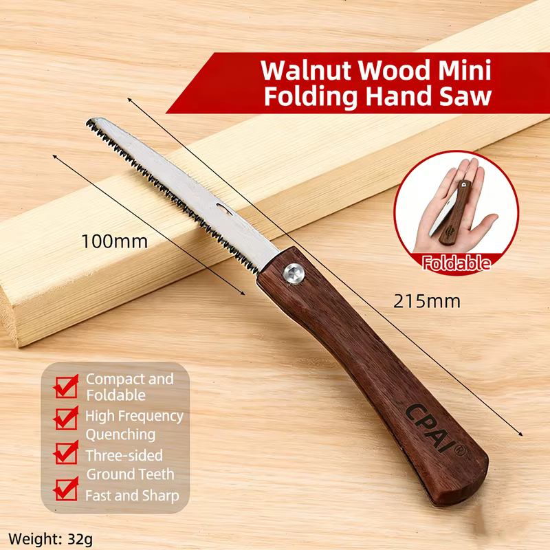 Mini scie à main pour le bois, 1 pièce, scie pliante portable avec poignée en noyer, coupe les branc