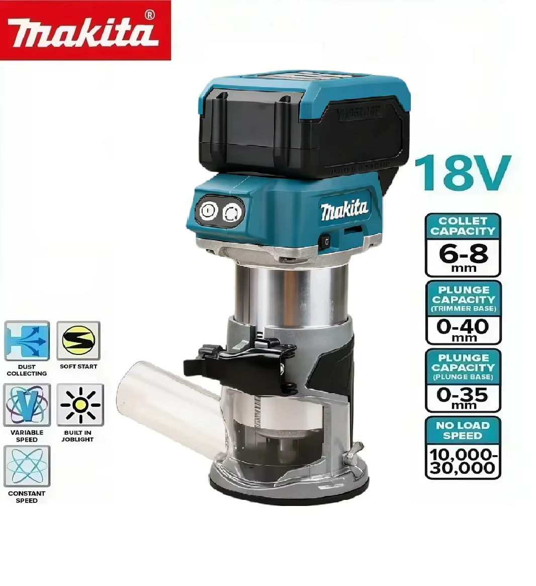 Makita DRT52 Défonceuse sans fil rechargeable, outil de rainurage sans balais, machine de fraisage e