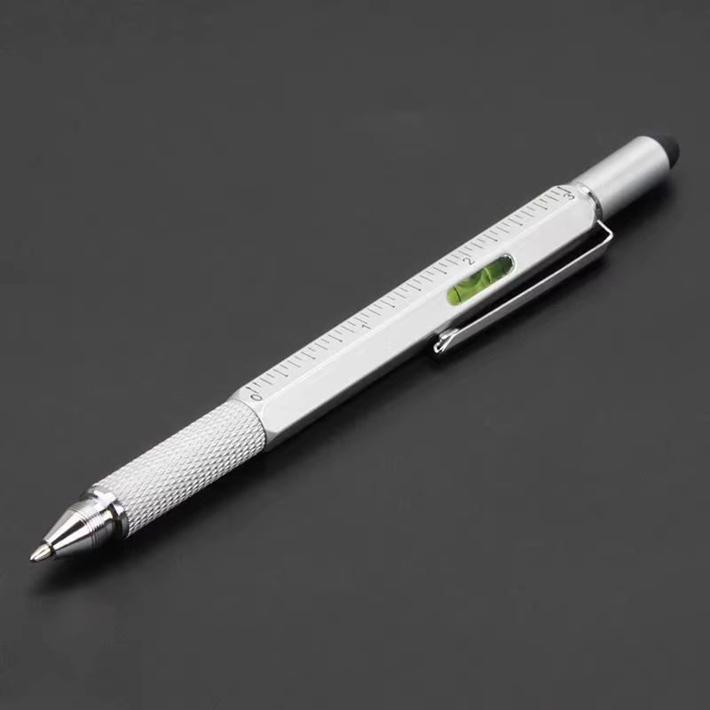 Stylo multifonction 6 en 1, stylet capacitif pour écran tactile, avec tournevis, règle, niveau, cray