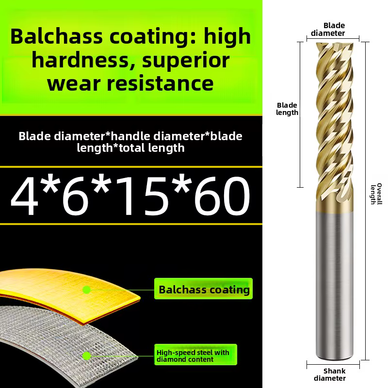 Fraise à queue haute précision HSS Co8 pour usinage CNC, revêtement Cobalt, 4 cannelures, pour acier