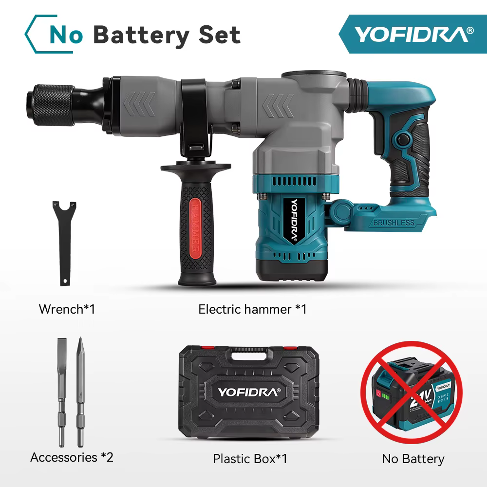 Marteau électrique sans balais YOFIDRA 6000W, 3500 tr/min, outil de démolition et de perçage robuste