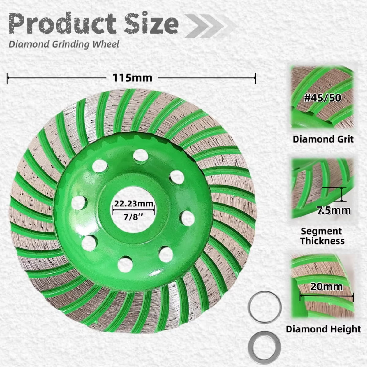 1 pièce Meule diamantée turbo 115/125 mm pour meuleuse d'angle, pour le meulage et la découpe du bét