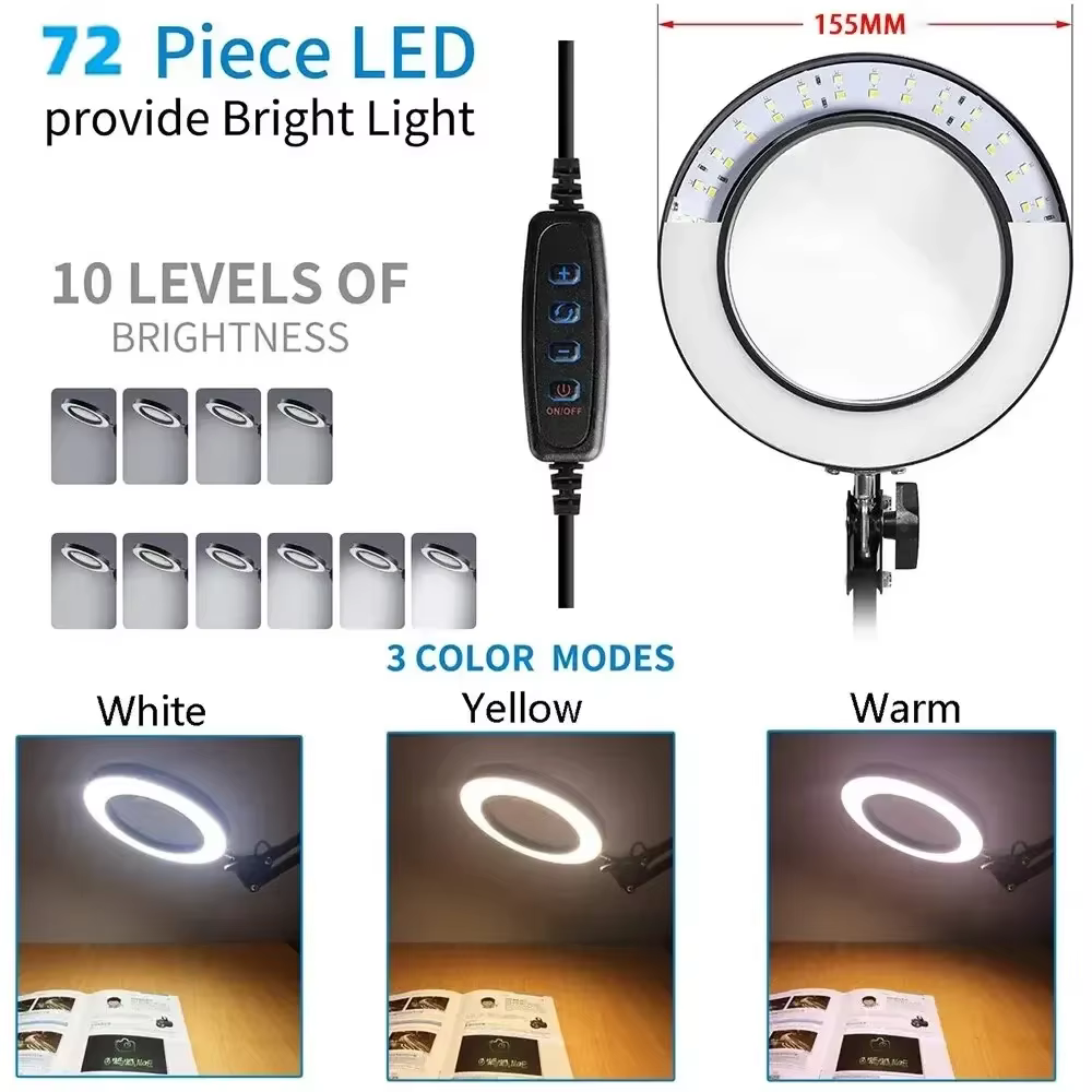 72LED 8X/10X nouvelle loupe éclairée USB 3 couleurs loupe LED pour réparation de fer à souder/lampe 