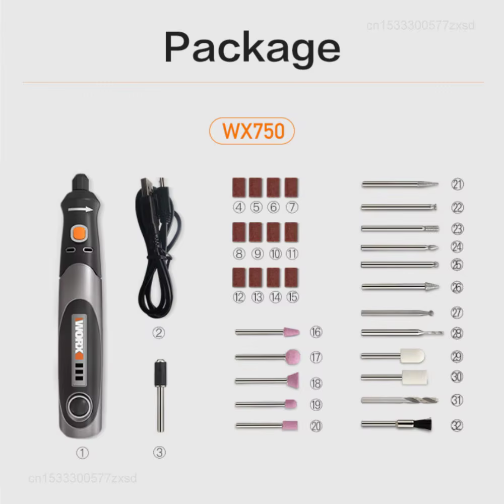 Worx 4V outil rotatif WX750 sans fil Mini gravure meulage polisseuse USB Rechargeable vitesse Variab