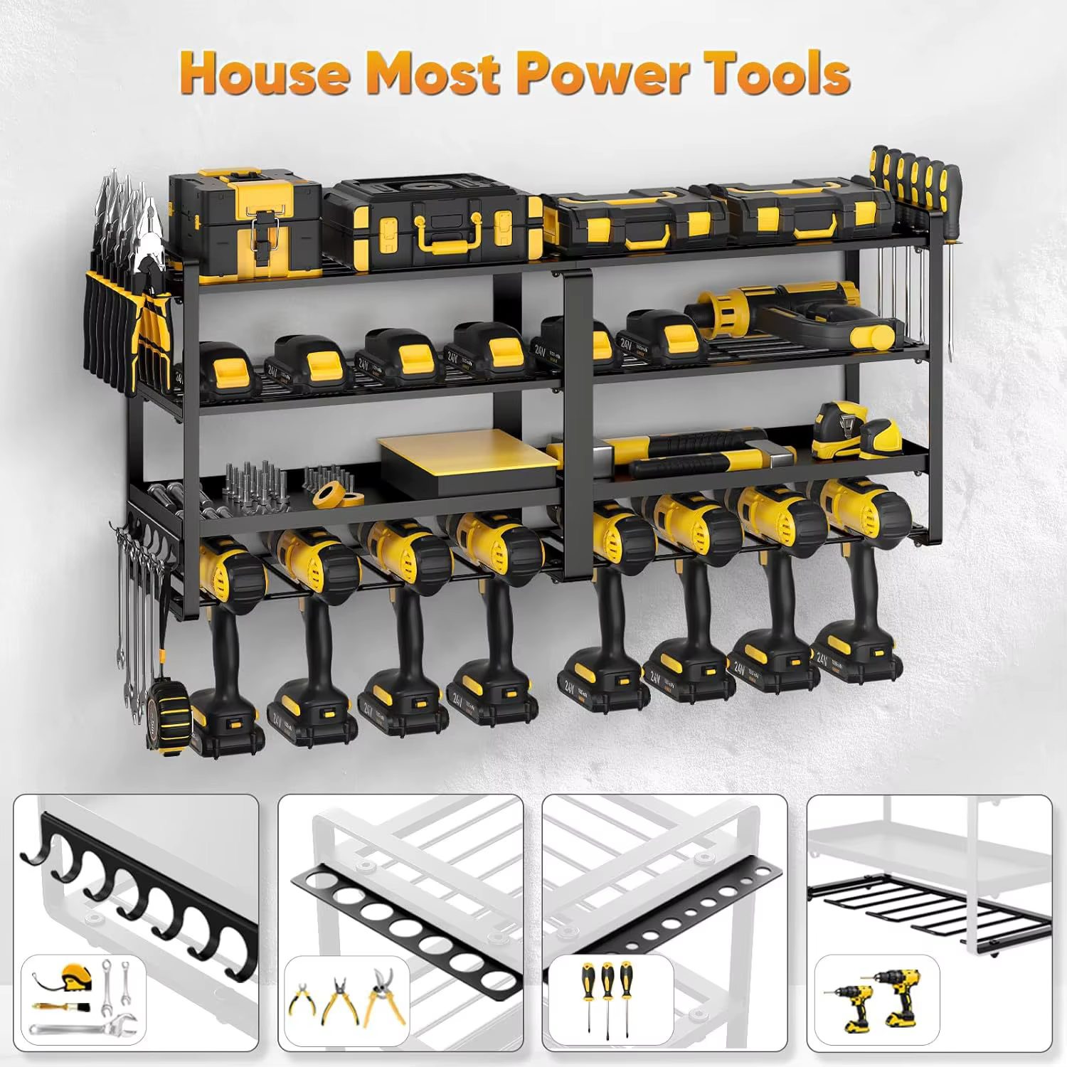 Organisateur d'outils électriques, support mural, étagère à outils en métal robuste, cintre de perce