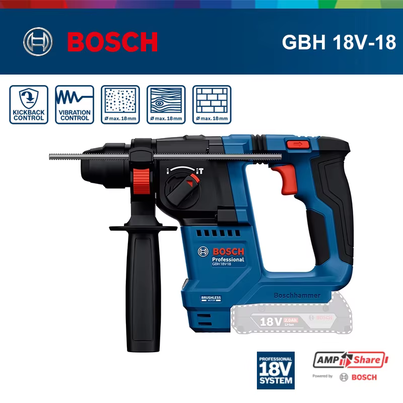 ‌ Marteau perforateur rotatif sans fil léger Bosch GBH 18V-18 GBH 18V-18 X, outil électrique 2-en-1 