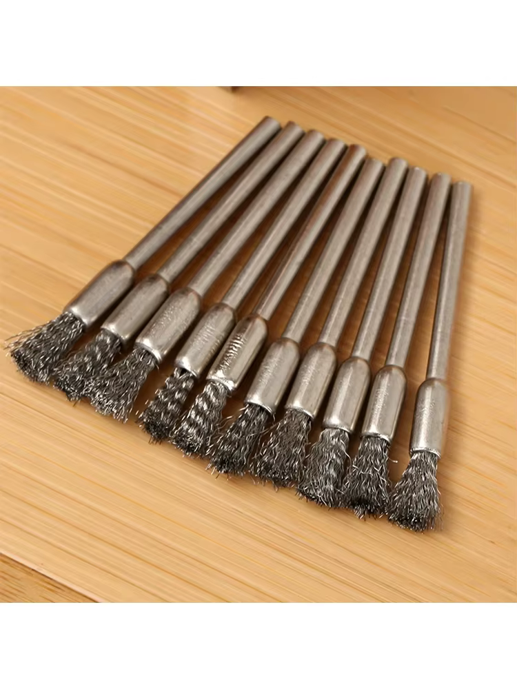 10 brosses métalliques en acier inoxydable avec manche de 3,17 mm - Idéales pour les outils rotatifs