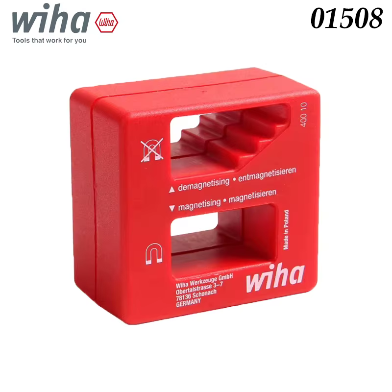Wiha 01508 Magnétiseur/démagnétiseur, design compact rouge, pour embouts de tournevis et outils à ma