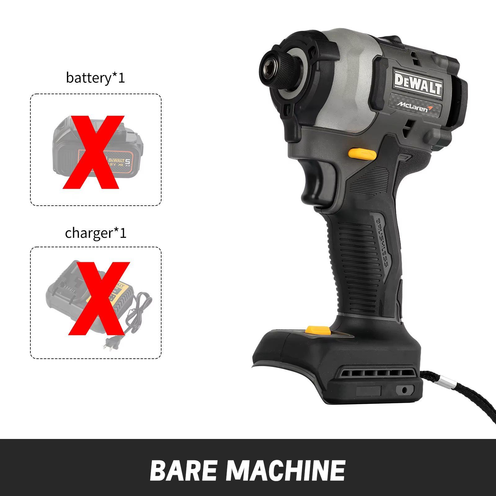 Kit combiné perceuse-visseuse à percussion électrique sans fil DeWalt 20V McLaren DCF85M avec moteur