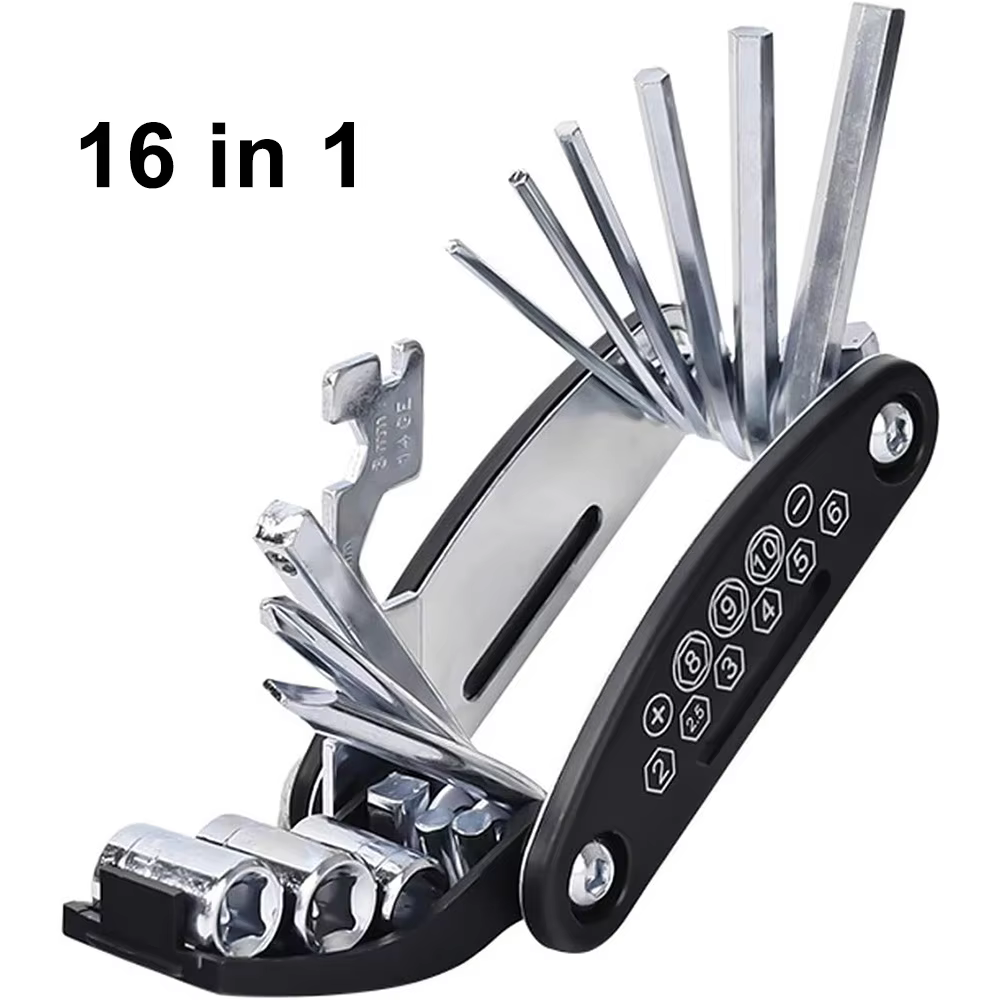 Kit d'outils de réparation de vélo portable 16 en 1 pour VTT et vélos de route, avec clés Allen, ada