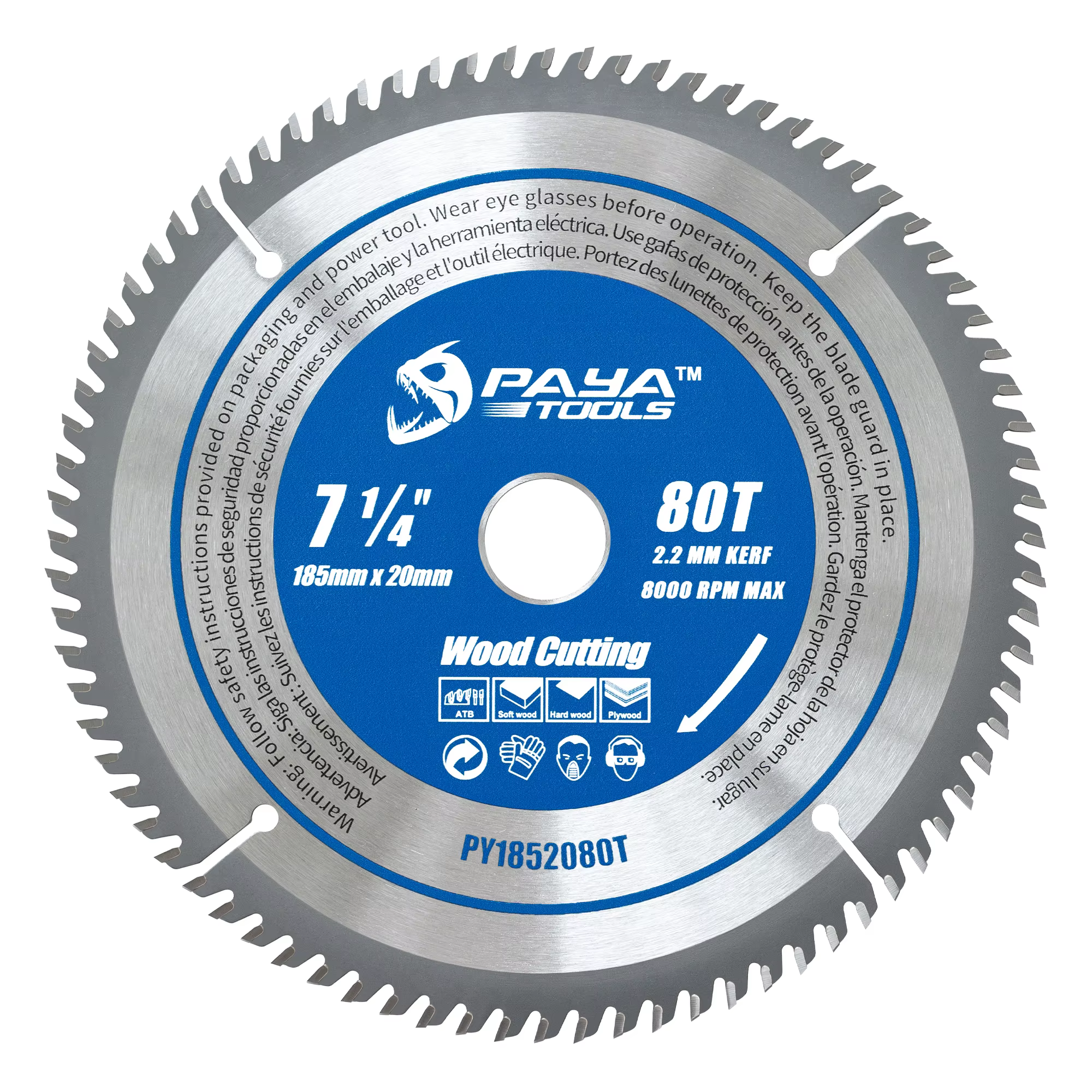 Lame de scie circulaire PAYA 7 1/4" 80T pour le travail du bois, lame TCT ATB pour scies à onglets, 