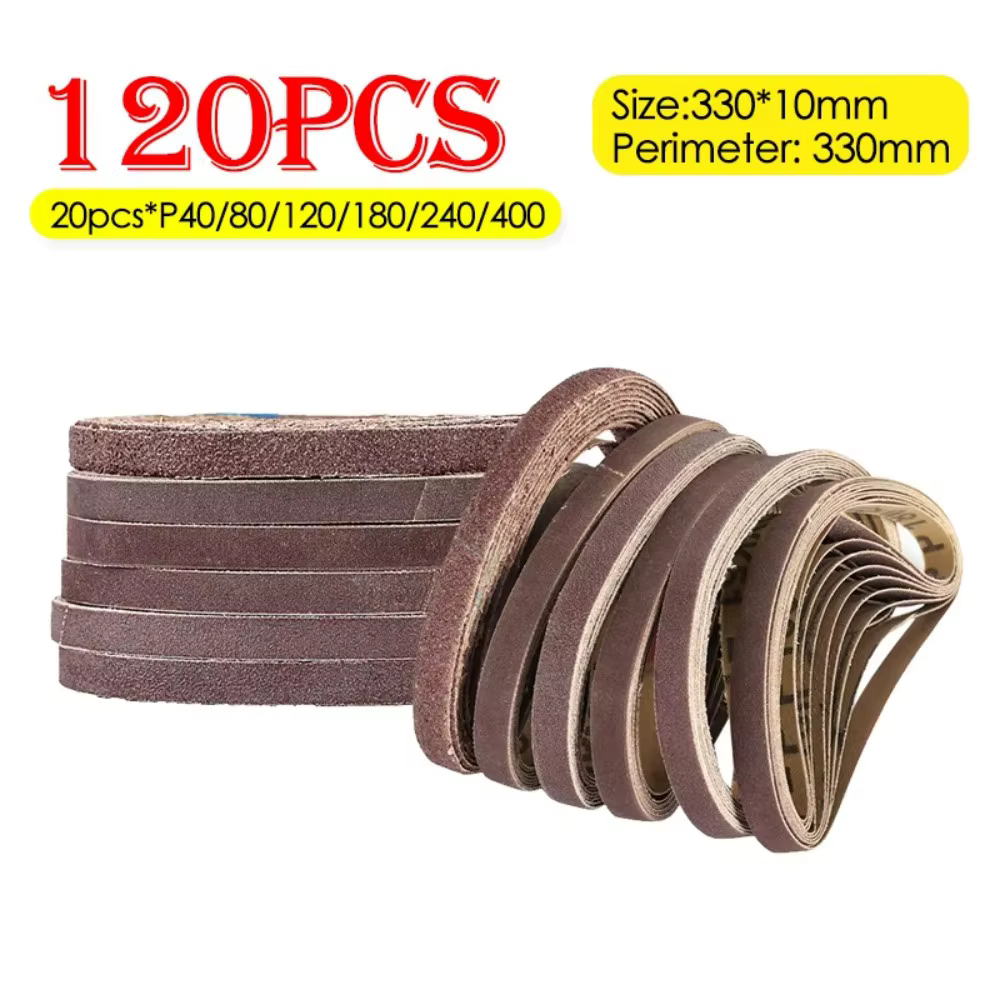 120 bandes abrasives de ponçage 330x10mm pour ponceuse à bande pneumatique 3/8 pouce, meuleuse d'ang