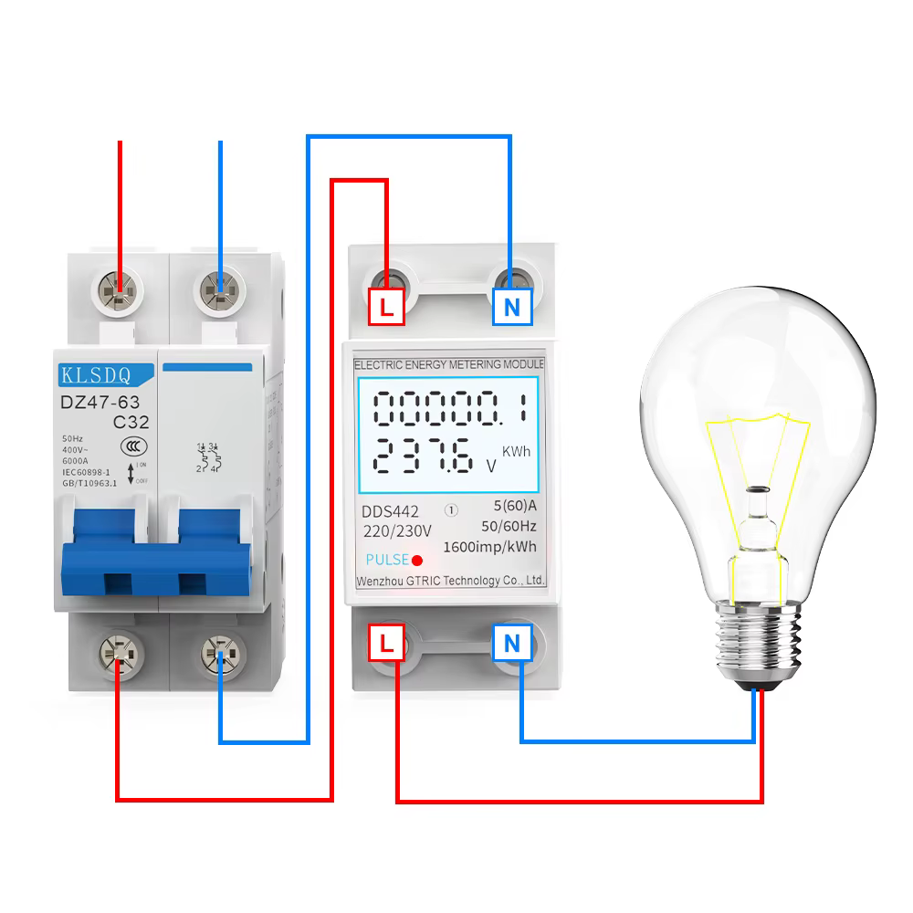 Compteur d'énergie électrique GTRIC 2P monophasé LCD affichage numérique montage sur Rail DIN compte