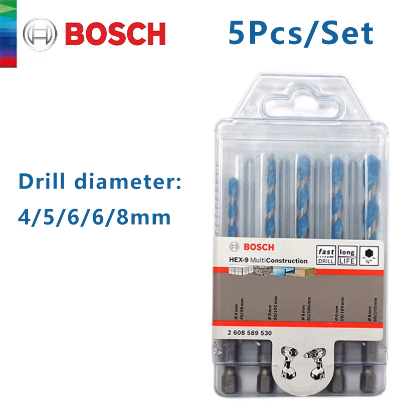 Bosch perceuse à torsion hexagonale 4/5/6/6/8mm 5 pièces carrelage bois/verre/céramique/ciment/allia