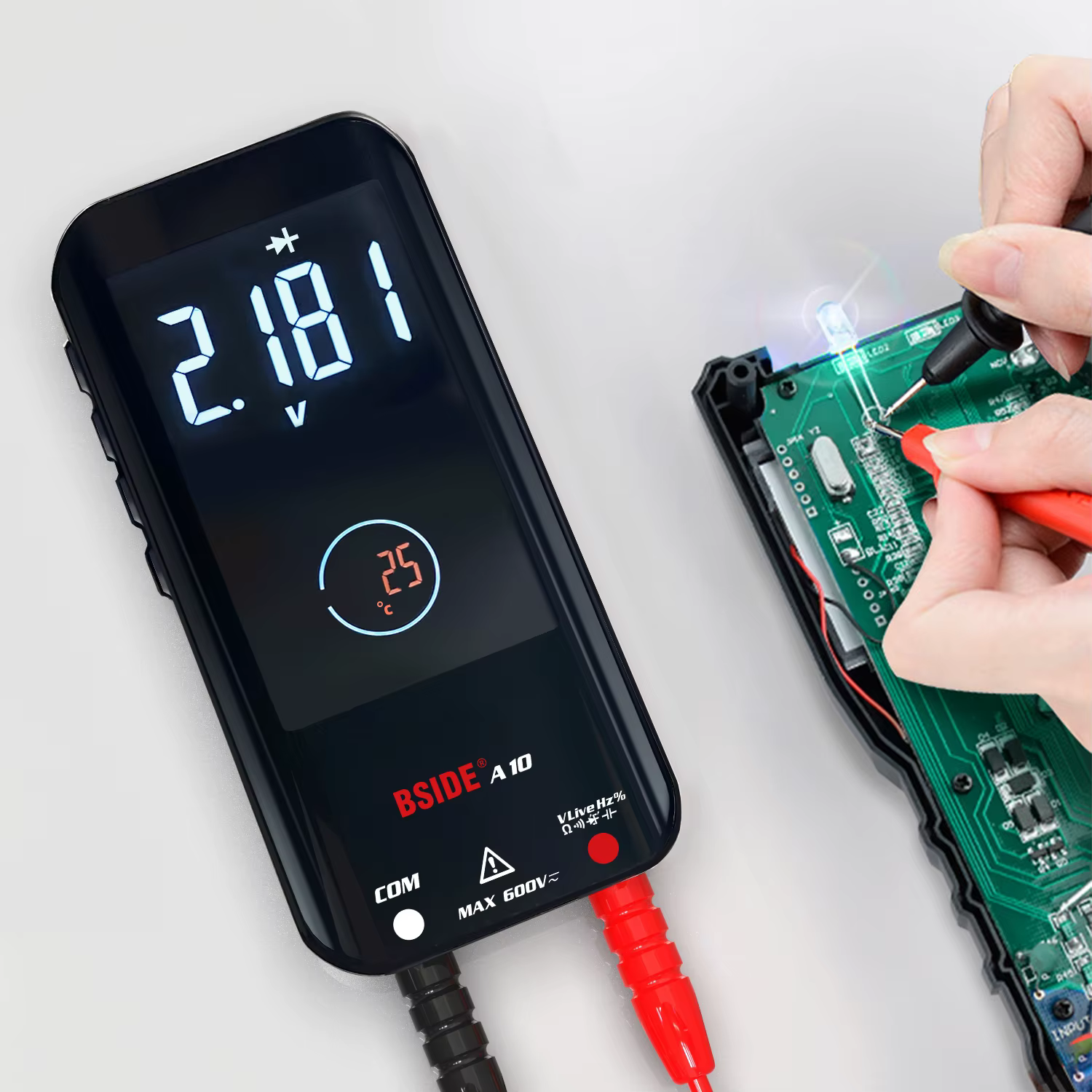 BSIDE A10 multimètre numérique couleur LCD Rechargeable poche voltmètre intelligent condensateur Dio