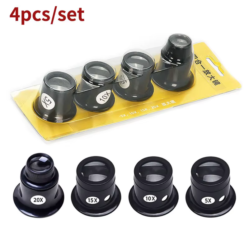 4 pièces/ensemble Loupe monoculaire montre réparation Loupe oculaire Loupes 5X 10X 15X 20X lentille 