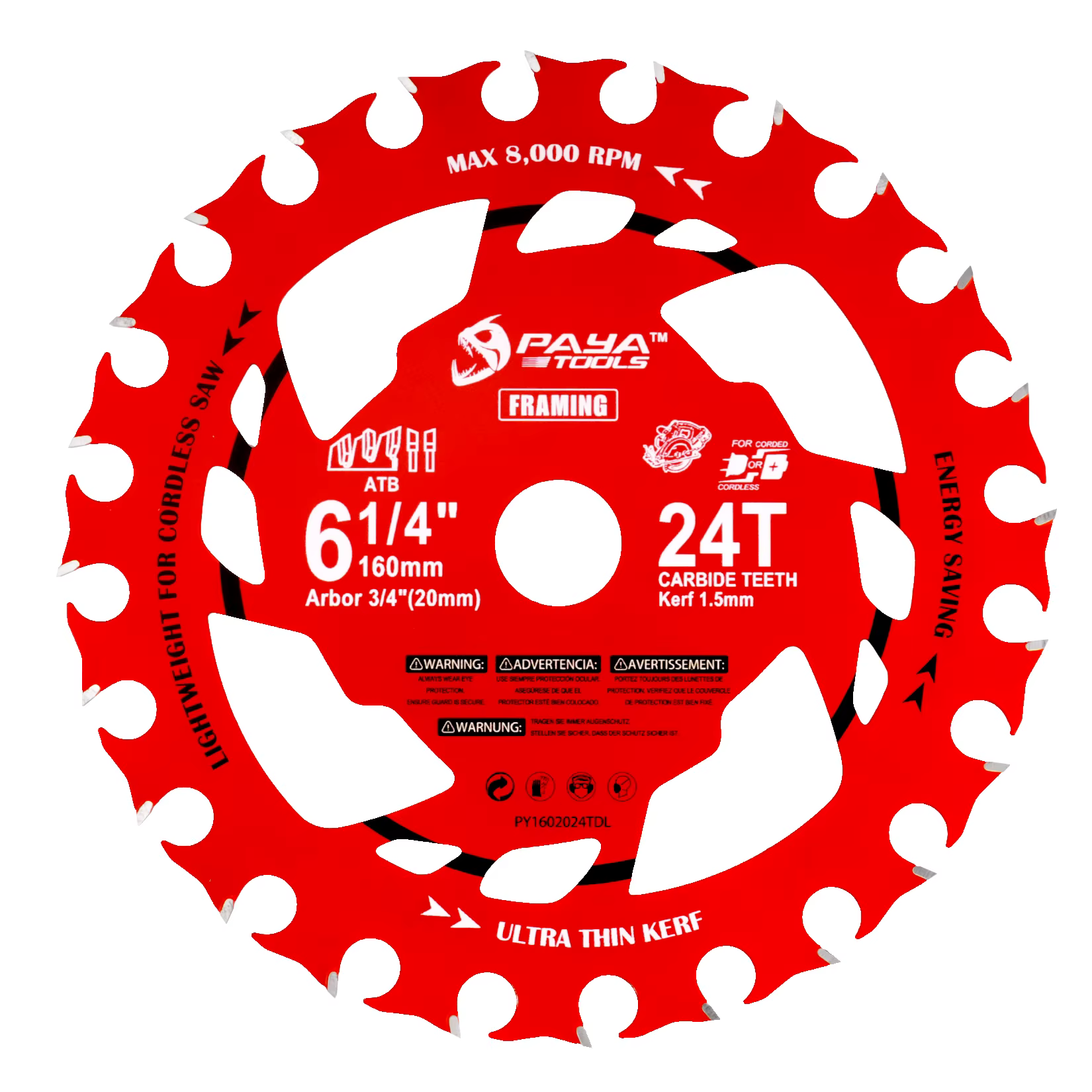 Lames de scie circulaire PAYA Light Farming pour scies sans fil 6-1/4" 24T, écoénergétiques, pour co
