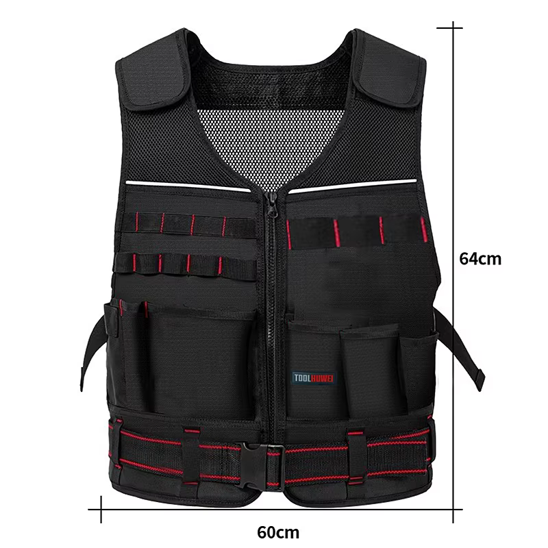 Gilet de travail TOOLHUWEI, gilet de sécurité avec plusieurs poches, pochette à outils, gilet de cha