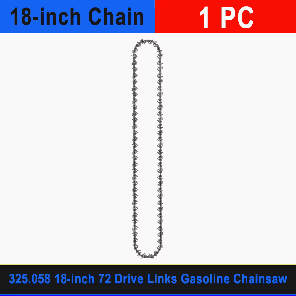 Puissante chaîne d'essence pour tronçonneuse à gaz de 18 pouces, 72 DL, pas de 0,325 pouces, Guide d