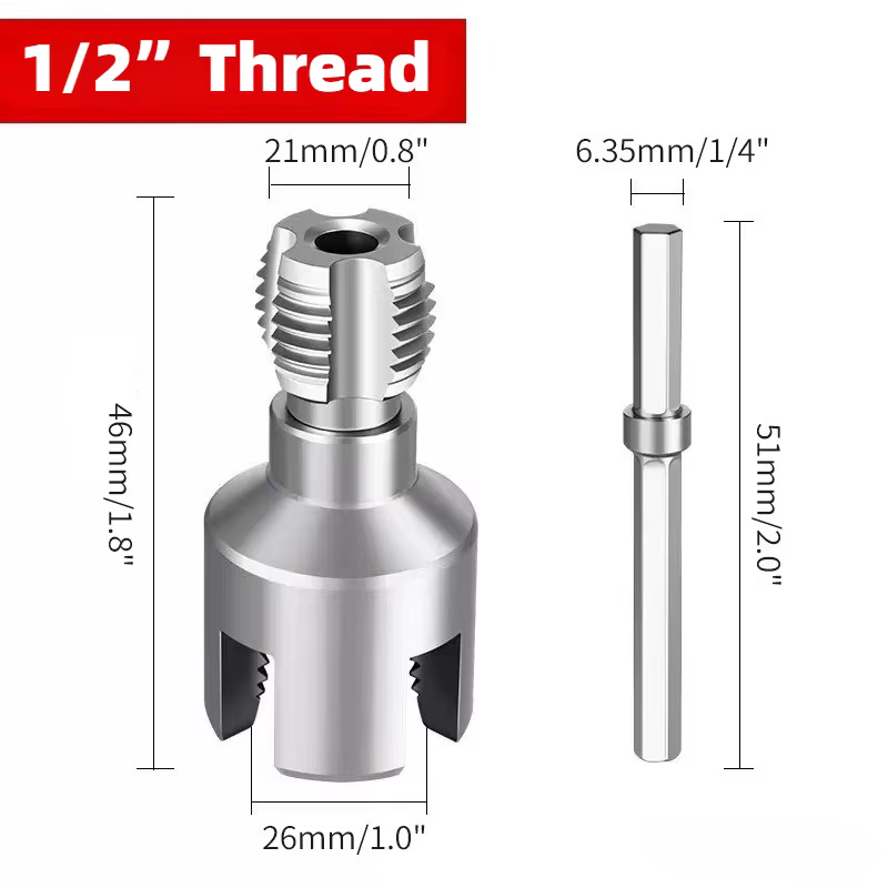 Outil de filetage de tuyaux intégré, pour filetage interne et externe, en acier au carbone, 1/2” 3/4