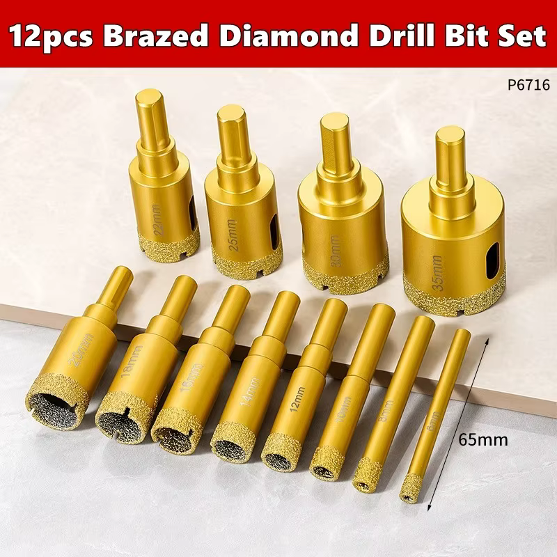 Kit de 12 forets diamantés 6-35 mm pour carrelage, verre, marbre, granit, pierre, céramique, cloison