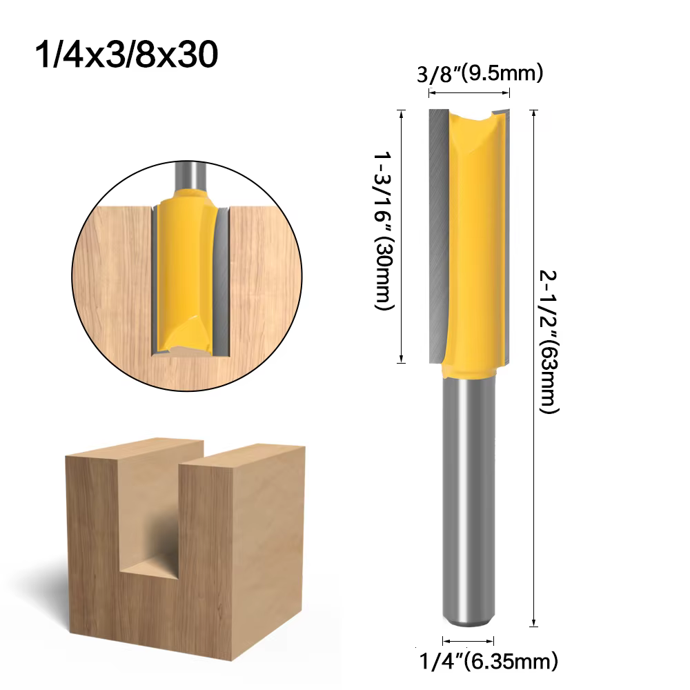 1/4 /6.35mm tige droite carbure de tungstène simple Double cannelure routeur fraise à bois pour le t