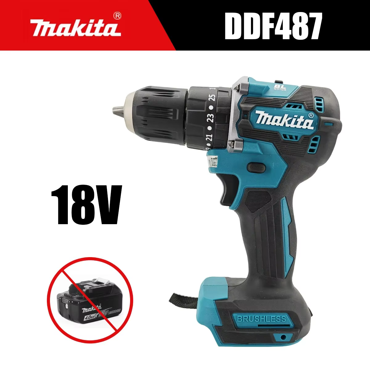 Makita DDF487 Perceuse-visseuse sans fil 18V, visseuse à percussion électrique sans balais, outil él