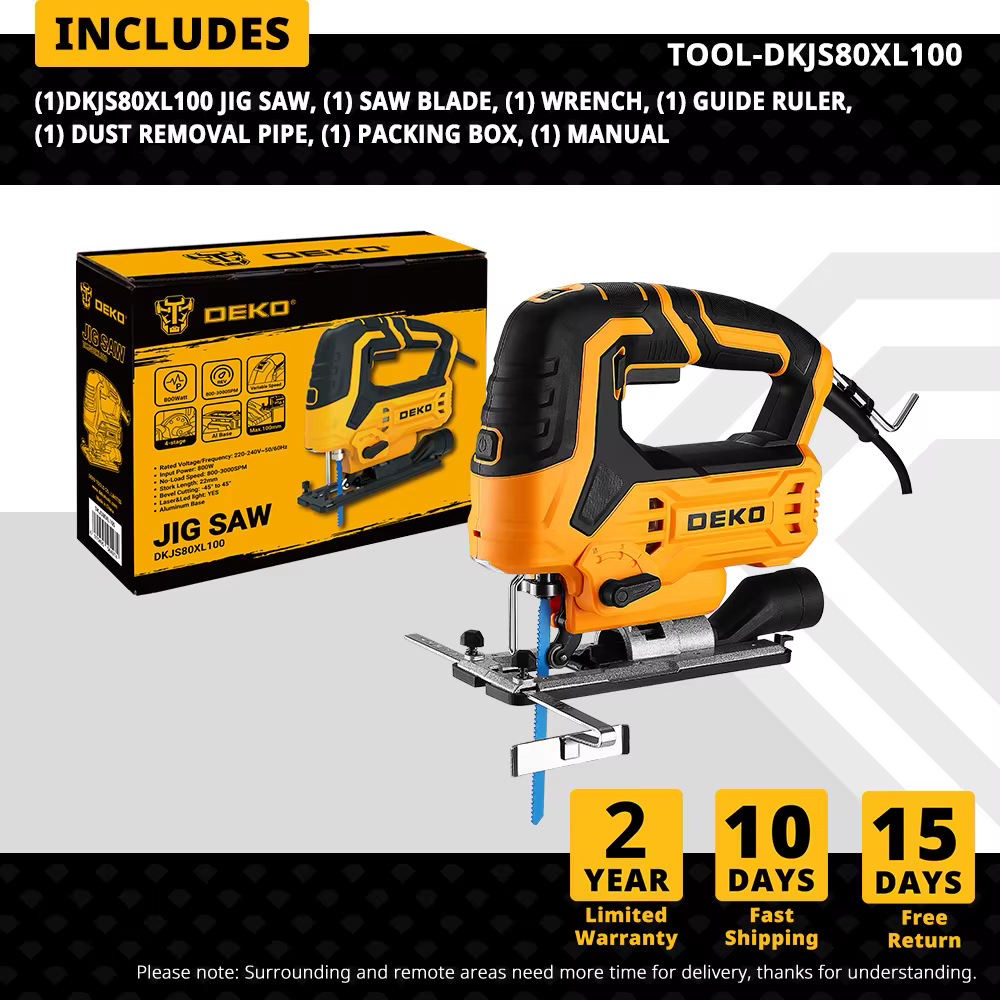 DEKO-Scie électrique DKJS80XL100, 220V, 800W, outil de calcul, avec règle de guidage enveloppée, lam