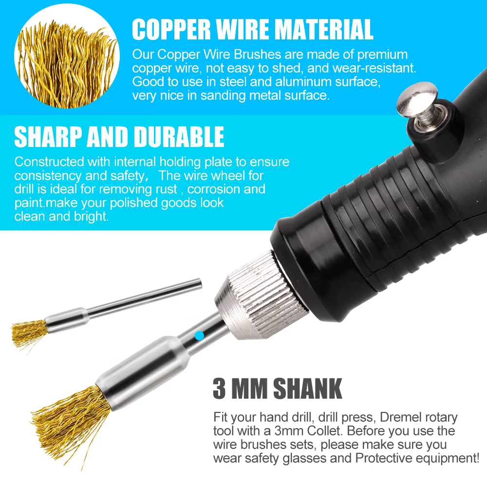 CMCP 10/20 pièces 3mm tige en laiton fil roue brosse brosse de polissage pour Mini perceuse métal an