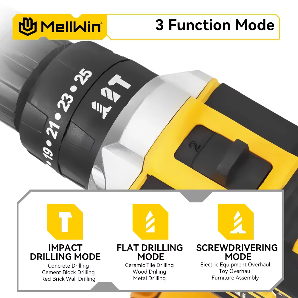 MELLWIN 25 + 3 couple sans fil perceuse à percussion électrique ensemble polyvalent tournevis électr